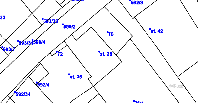 Parcela st. 36 v KÚ Jaroslav, Katastrální mapa