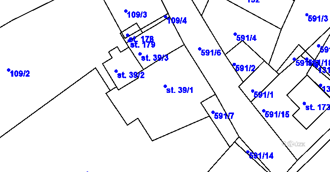 Parcela st. 39/1 v KÚ Jaroslav, Katastrální mapa