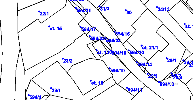 Parcela st. 130 v KÚ Jaroslav, Katastrální mapa
