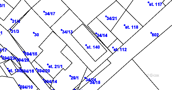 Parcela st. 140 v KÚ Jaroslav, Katastrální mapa