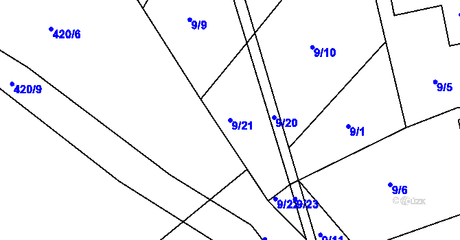 Parcela st. 9/21 v KÚ Jaroslav, Katastrální mapa