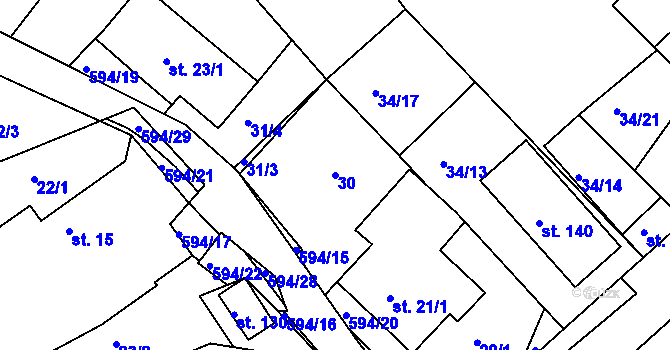 Parcela st. 30 v KÚ Jaroslav, Katastrální mapa