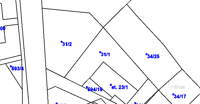 Parcela st. 31/1 v KÚ Jaroslav, Katastrální mapa