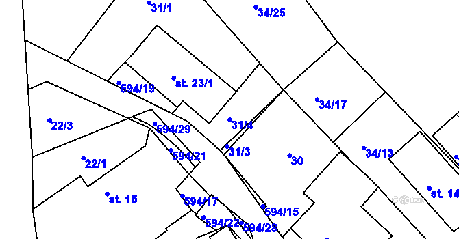 Parcela st. 31/4 v KÚ Jaroslav, Katastrální mapa
