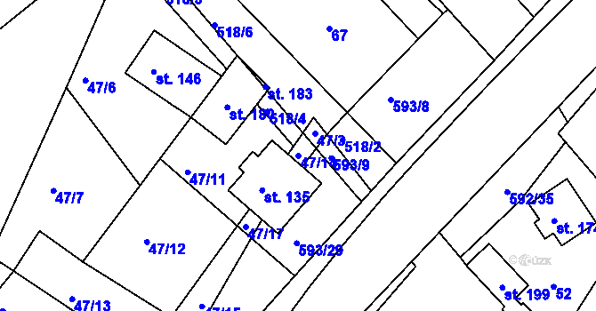 Parcela st. 47/14 v KÚ Jaroslav, Katastrální mapa