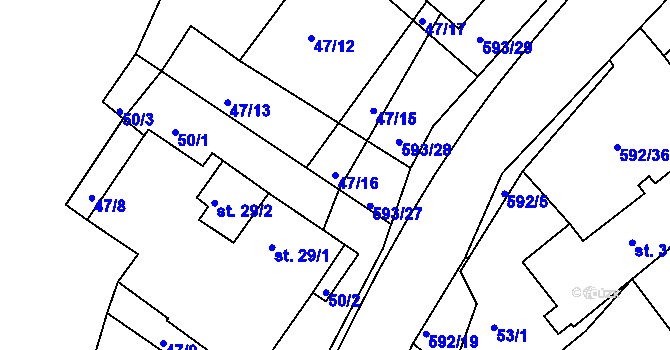 Parcela st. 47/16 v KÚ Jaroslav, Katastrální mapa