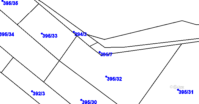 Parcela st. 395/7 v KÚ Jaroslav, Katastrální mapa