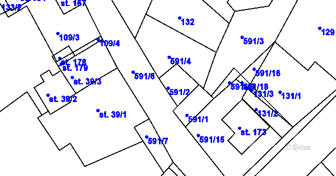 Parcela st. 591/2 v KÚ Jaroslav, Katastrální mapa