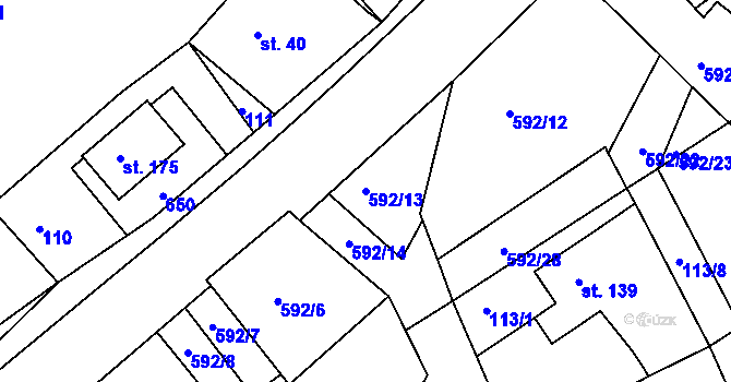 Parcela st. 592/13 v KÚ Jaroslav, Katastrální mapa