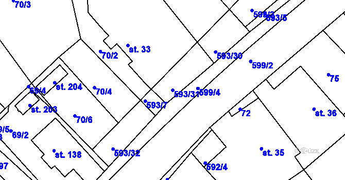 Parcela st. 593/31 v KÚ Jaroslav, Katastrální mapa