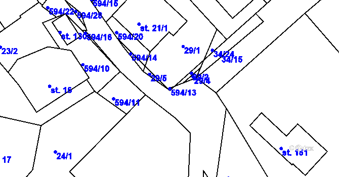 Parcela st. 594/13 v KÚ Jaroslav, Katastrální mapa