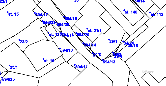 Parcela st. 594/14 v KÚ Jaroslav, Katastrální mapa