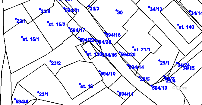 Parcela st. 594/16 v KÚ Jaroslav, Katastrální mapa