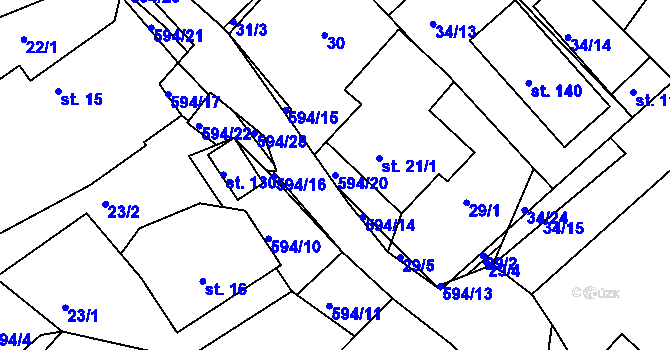 Parcela st. 594/20 v KÚ Jaroslav, Katastrální mapa