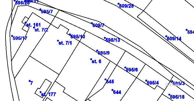 Parcela st. 595/9 v KÚ Jaroslav, Katastrální mapa
