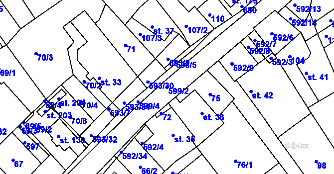 Parcela st. 599/2 v KÚ Jaroslav, Katastrální mapa