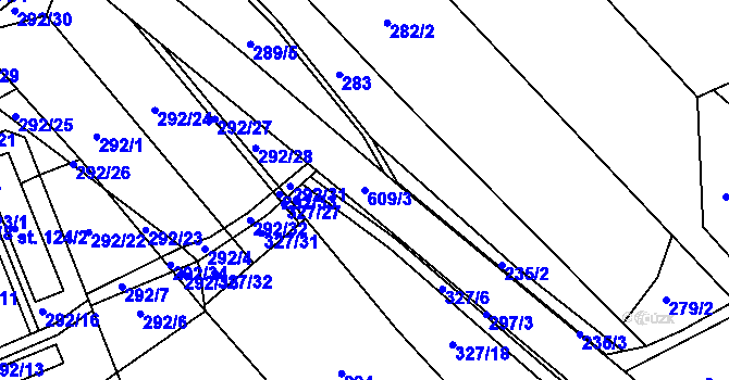 Parcela st. 609/3 v KÚ Jaroslav, Katastrální mapa