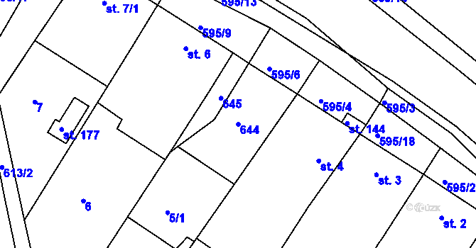 Parcela st. 644 v KÚ Jaroslav, Katastrální mapa