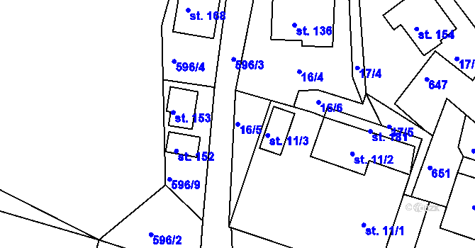 Parcela st. 16/5 v KÚ Jaroslav, Katastrální mapa