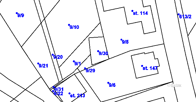 Parcela st. 9/30 v KÚ Jaroslav, Katastrální mapa