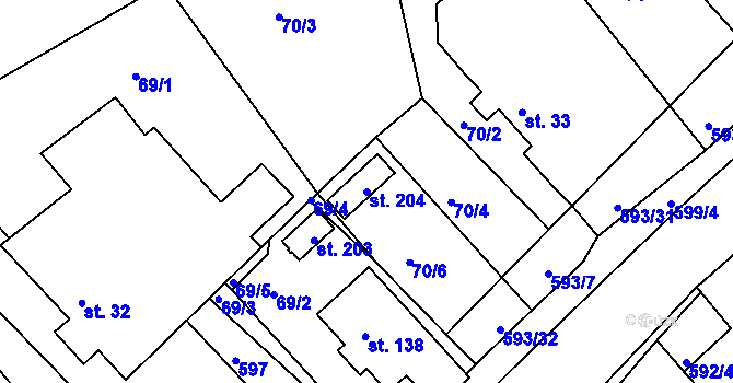Parcela st. 204 v KÚ Jaroslav, Katastrální mapa