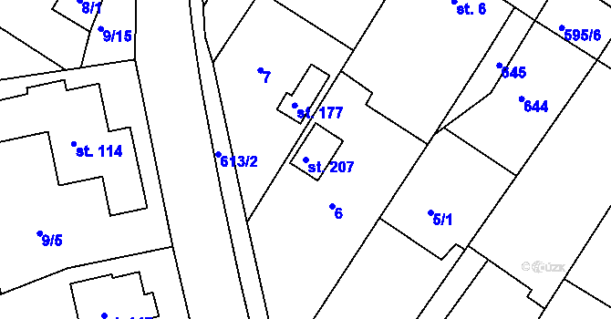 Parcela st. 207 v KÚ Jaroslav, Katastrální mapa