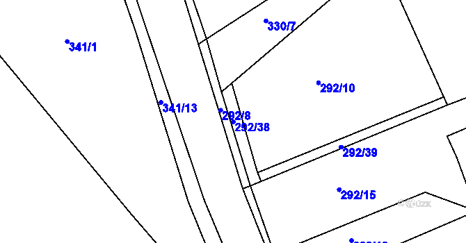 Parcela st. 292/38 v KÚ Jaroslav, Katastrální mapa