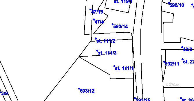 Parcela st. 111/3 v KÚ Jaroslav, Katastrální mapa