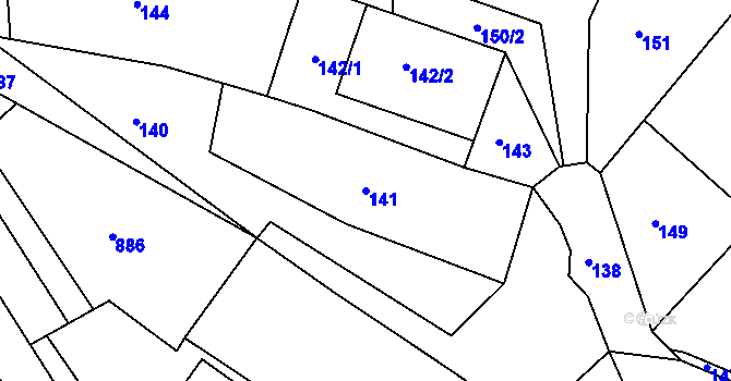 Parcela st. 141 v KÚ Jaroslavice, Katastrální mapa