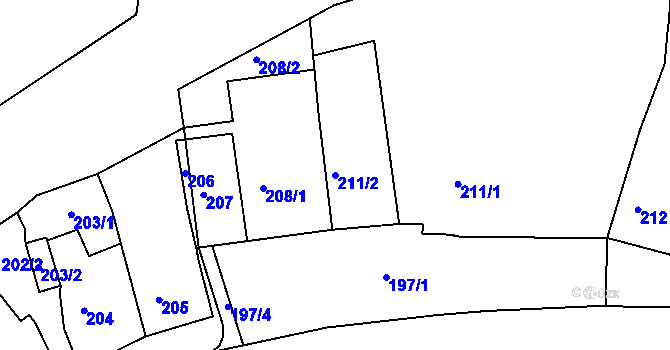 Parcela st. 211/2 v KÚ Jaroslavice, Katastrální mapa