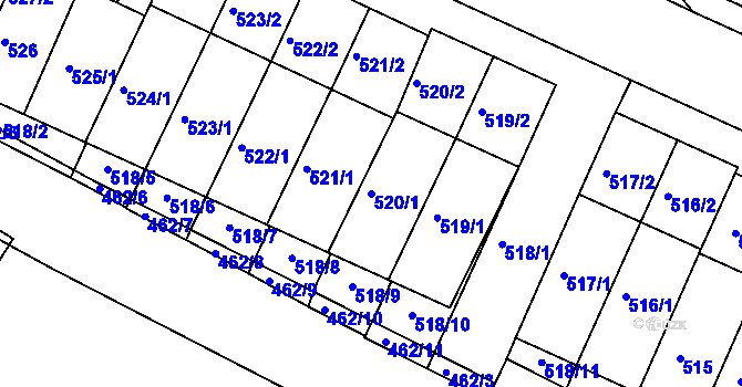 Parcela st. 520/1 v KÚ Jaroslavice, Katastrální mapa