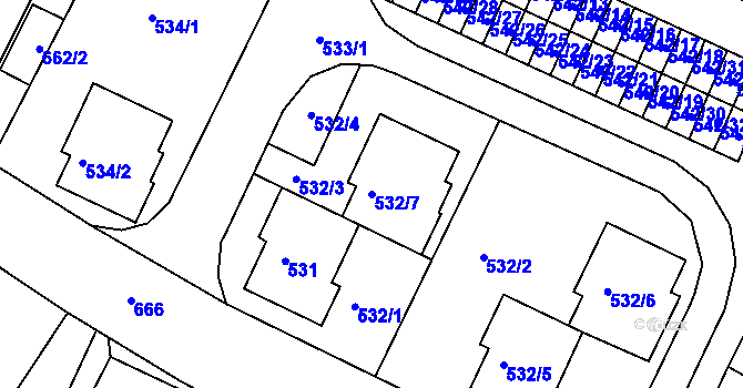 Parcela st. 532/7 v KÚ Jaroslavice, Katastrální mapa