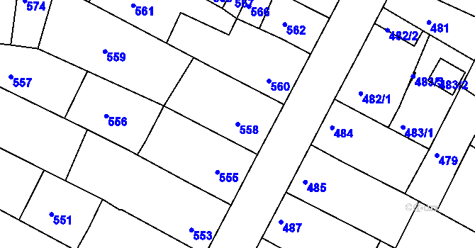 Parcela st. 558 v KÚ Jaroslavice, Katastrální mapa