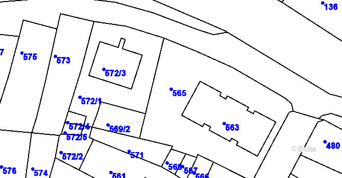 Parcela st. 565 v KÚ Jaroslavice, Katastrální mapa