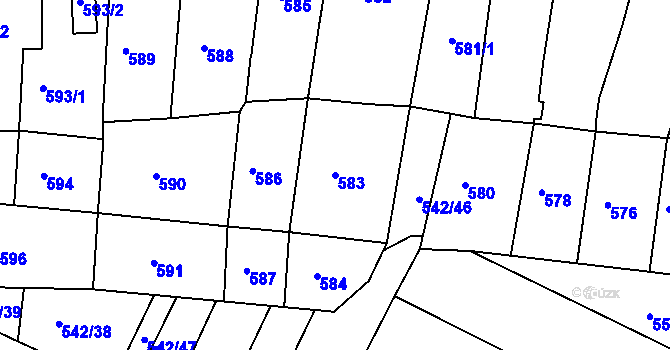 Parcela st. 583 v KÚ Jaroslavice, Katastrální mapa