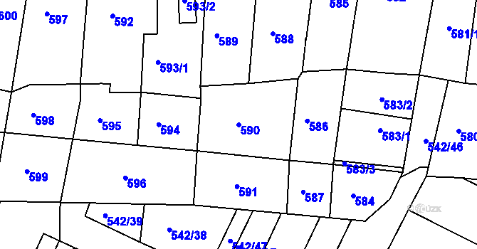 Parcela st. 590 v KÚ Jaroslavice, Katastrální mapa