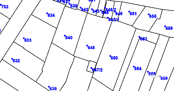Parcela st. 648 v KÚ Jaroslavice, Katastrální mapa