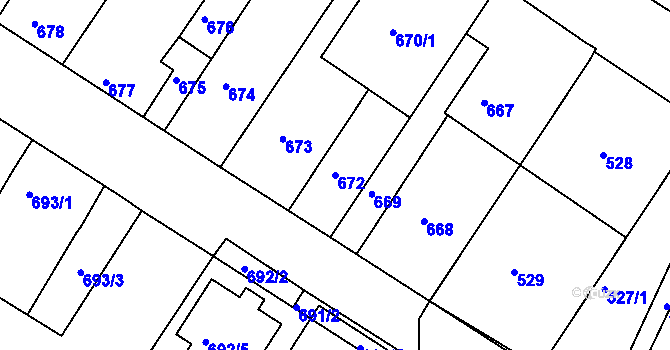 Parcela st. 672 v KÚ Jaroslavice, Katastrální mapa