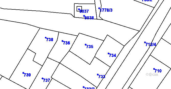 Parcela st. 735 v KÚ Jaroslavice, Katastrální mapa
