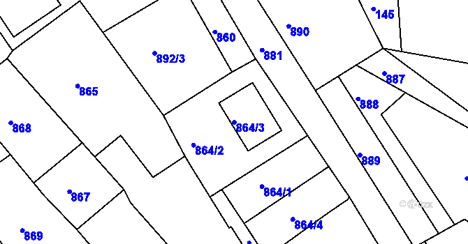 Parcela st. 864/3 v KÚ Jaroslavice, Katastrální mapa