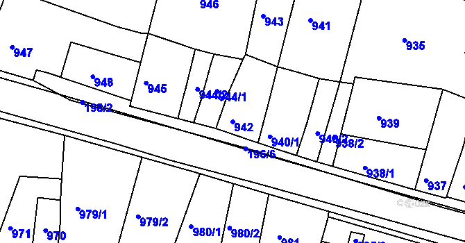 Parcela st. 942 v KÚ Jaroslavice, Katastrální mapa