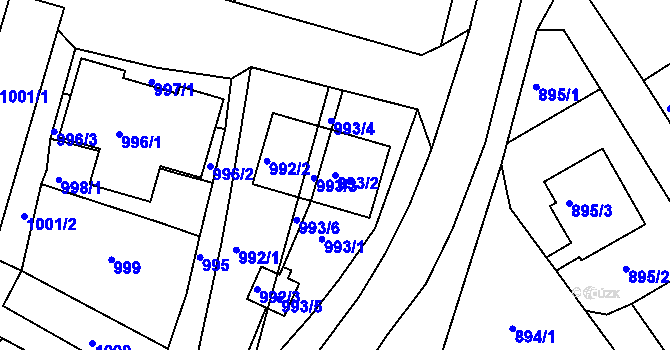 Parcela st. 993/2 v KÚ Jaroslavice, Katastrální mapa
