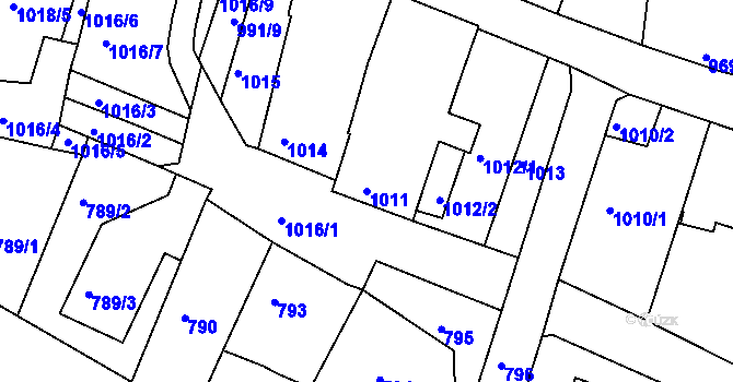 Parcela st. 1011 v KÚ Jaroslavice, Katastrální mapa