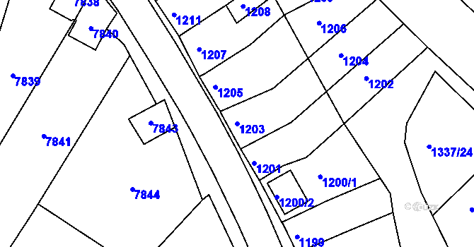 Parcela st. 1203 v KÚ Jaroslavice, Katastrální mapa