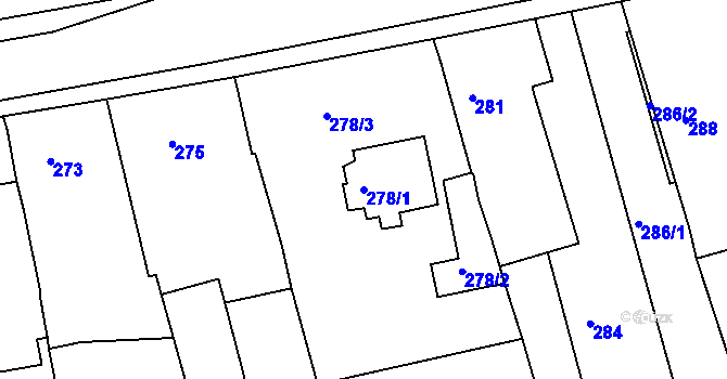 Parcela st. 278/1 v KÚ Jaroslavice, Katastrální mapa