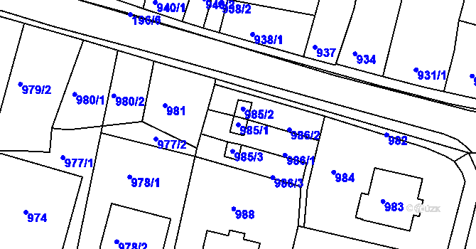 Parcela st. 985/1 v KÚ Jaroslavice, Katastrální mapa