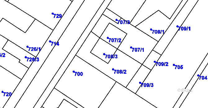Parcela st. 708/3 v KÚ Jaroslavice, Katastrální mapa
