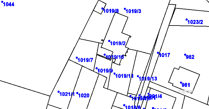 Parcela st. 1019/10 v KÚ Jaroslavice, Katastrální mapa