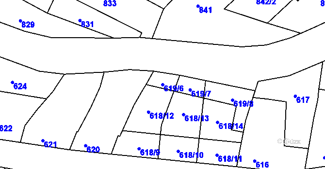 Parcela st. 619/6 v KÚ Jaroslavice, Katastrální mapa