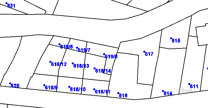 Parcela st. 619/8 v KÚ Jaroslavice, Katastrální mapa